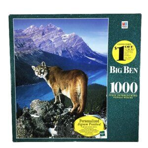 Vintage Jigsaw Puzzle Hasbro Milton Bradley 1000 Piece BIG BEN Cougar Cat